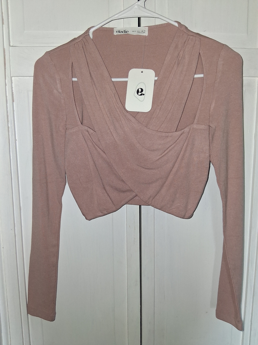 Elodie Women's Dusty Rose Draped Long-Sleeve Crop Top